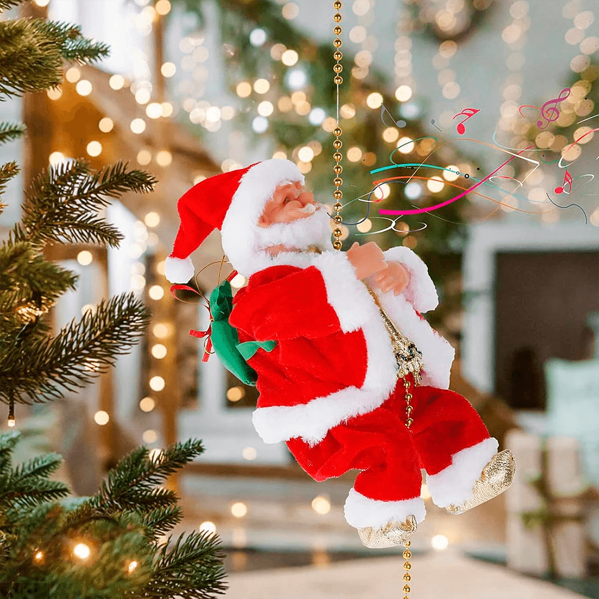 🎄 ¡El Adorno Más Mágico del Año! Papá Noel Escalador con Movimiento Real 🎁